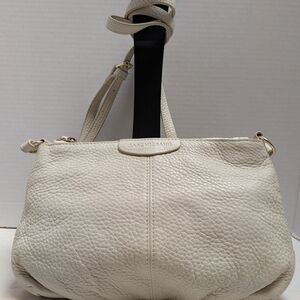 Isaac Mizrahi Ivory Pebbled Leather Shoulder Bag with Gold Hardware